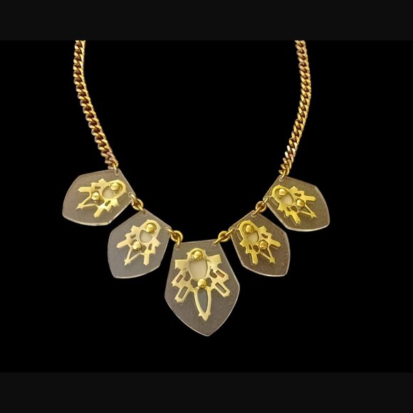 J.crew Gold Tone Acrylic Stone Clear Shield Chunky Statement Collar Necklace - Picture 2 of 9